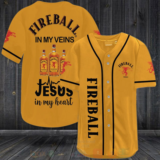 FASHION Fireball Cinnamon Whisky In My Veins Jesus Is My Heart Baseball Jerseys Botton Shirt