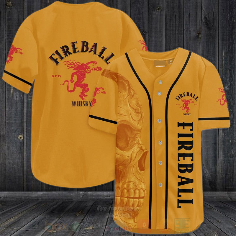 FASHION Fireball Cinnamon Whisky Skull Baseball Jerseys Botton Shirt
