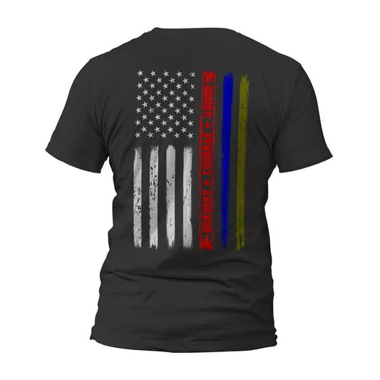 Firefighter Police Army Bravery Courage Honor Thin Red Blue Green Line Vertical Flag T-Shirt Hoodie, Sweatshirt