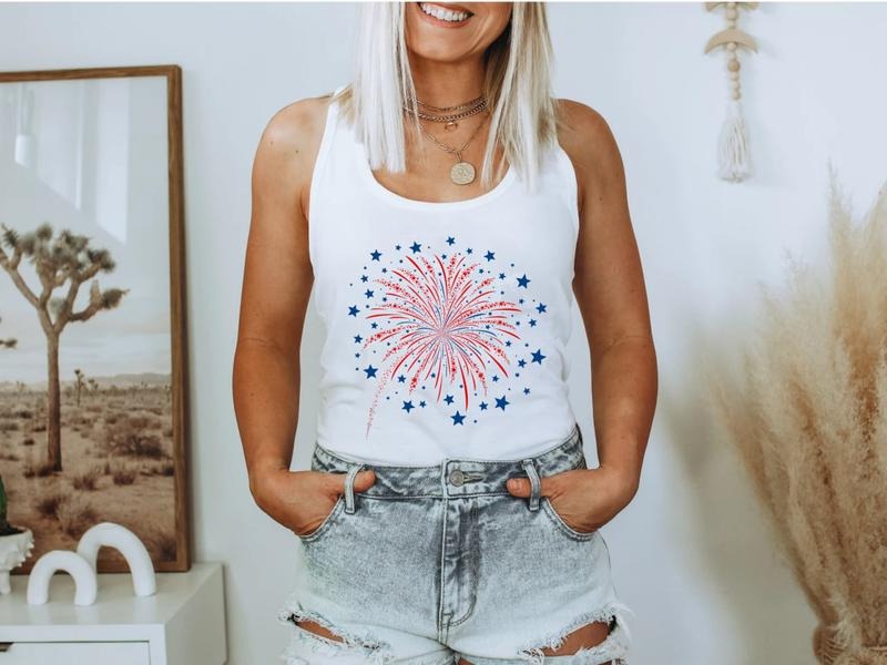Fireworks Tank Top, Patriotic Fireworks Tank Top, Fourth Of July Tank, America Red White And Blue Tank Top T-Shirts,...