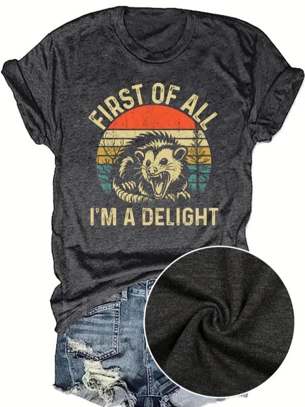 First Of All i Delight T-shirt, Casual Short Sleeve Crew Neck T-shirt for Daily Wear, Ladies Clothes for All Seasons...