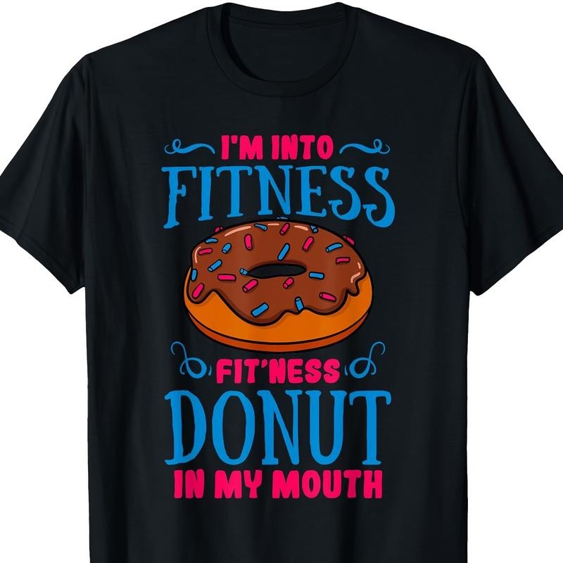Fitness-Inspired Donut Graphic Tee - 100% Cotton, Short Sleeve, Crew Neck T-Shirt for Men & Women