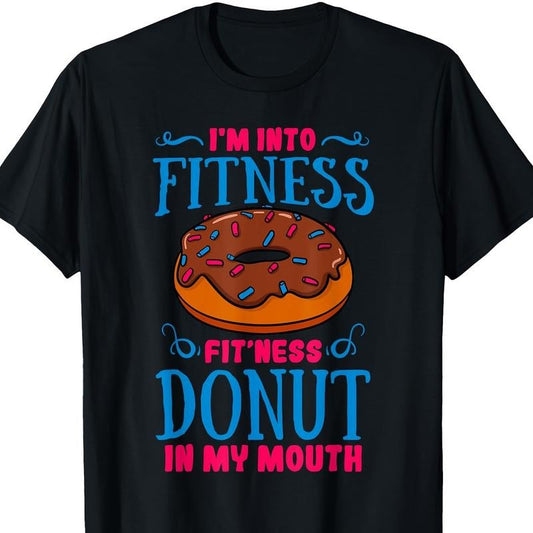 Fitness-Inspired Donut Graphic Tee - 100% Cotton, Short Sleeve, Crew Neck T-Shirt for Men & Women