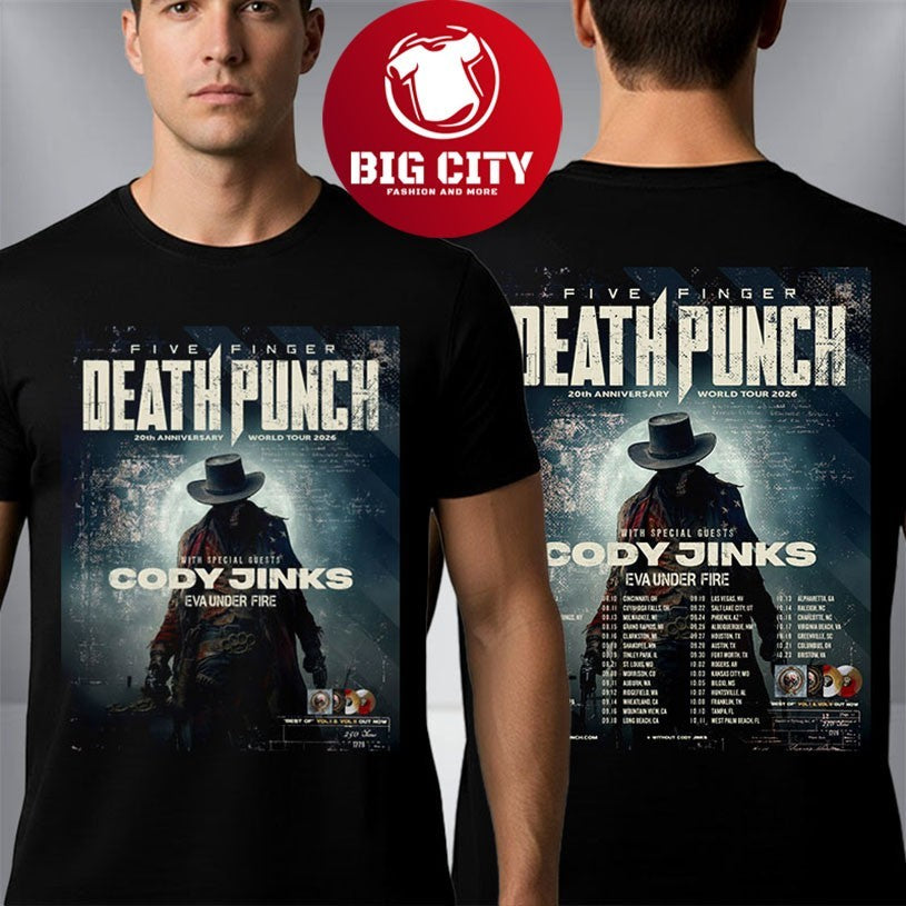 Five Finger Death Punch 20th Anniversary World Tour 2026 Schedule Venue Tour Dates Two Sided Shirt