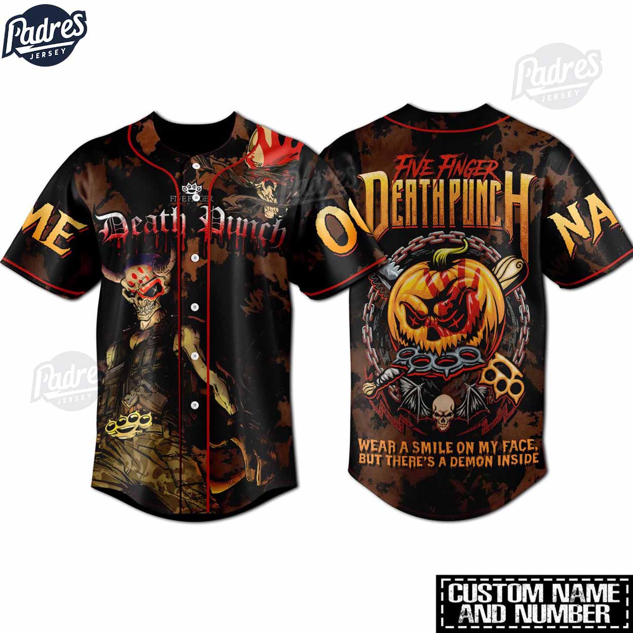 Custom Five Finger Death Punch Halloween Baseball Jersey - Padres Jersey Oasis: Elevate Your Baseball Style... (Image 1)