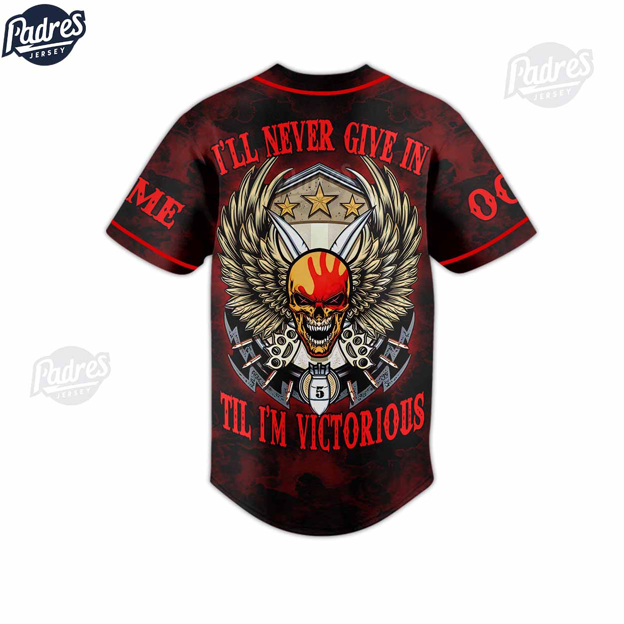 Five Finger Death Punch I'll Never Give In 'Til I'm Victorious Custom Baseball Jersey - Padres Jersey Oasis:... (Image 3)