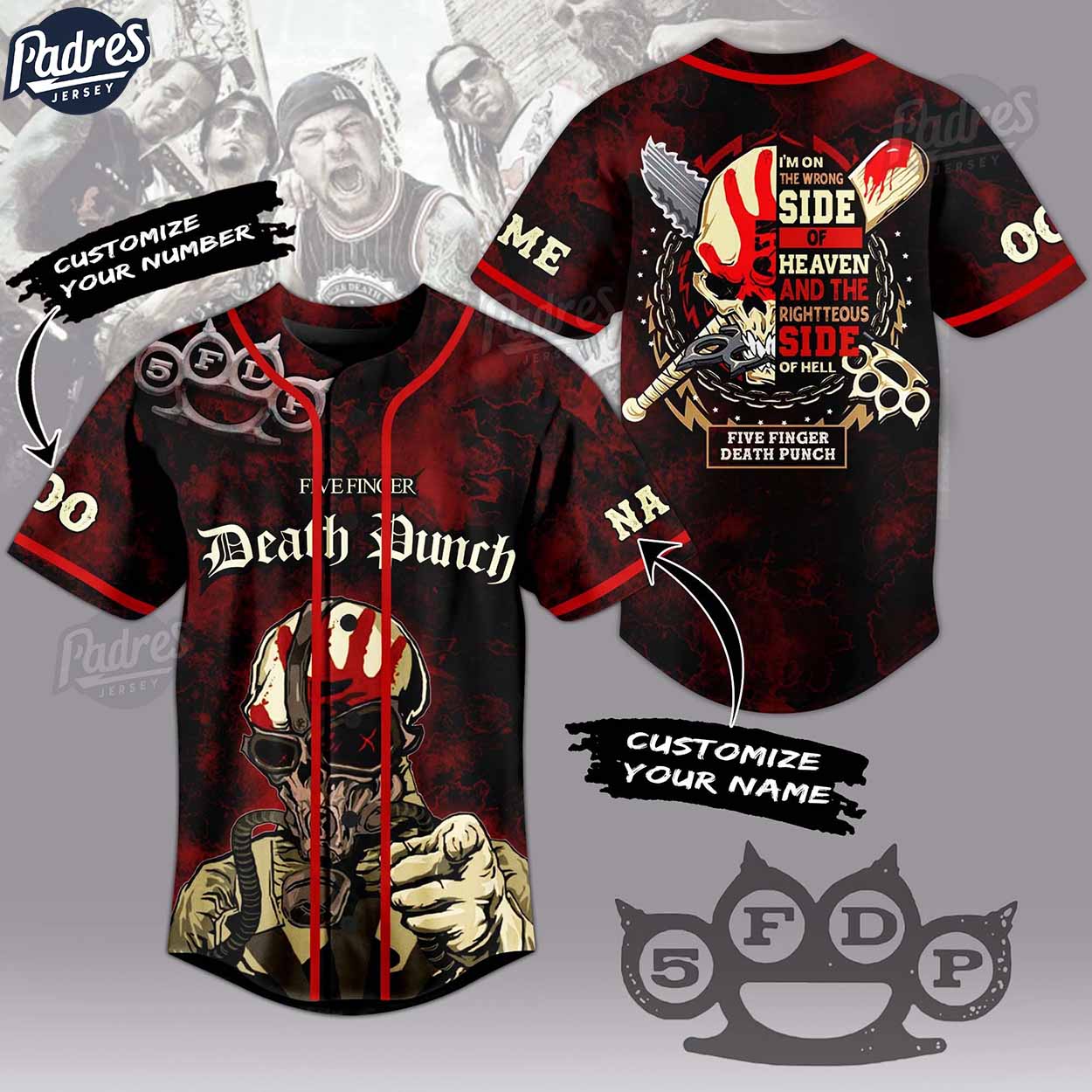 Five Finger Death Punch Personalized Baseball Jersey - Padres Jersey Oasis: Elevate Your Baseball Style Game... (Image 1)