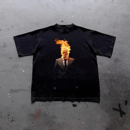 Flaming Mummy Graphic Print Cotton T-Shirt, grunge y2k emo scene tapout goth amity affliction style clothes, Unisex...