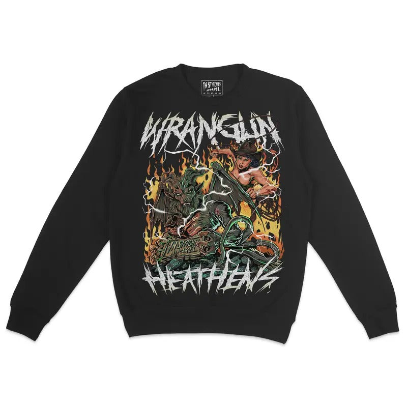 Fleece Crewneck Sweatshirt - Wranglin' Heathens, Demons, Dark Comedy, Book Lovers, Gift for Readers, Booktok T-Shirts, Hoodie