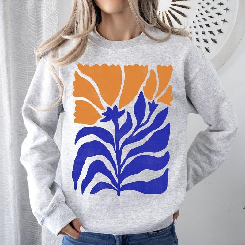 Floral Design, Flowers, Bold Blues And Oranges Sweatshirt T-Shirts, Hoodie | WearSparks.com