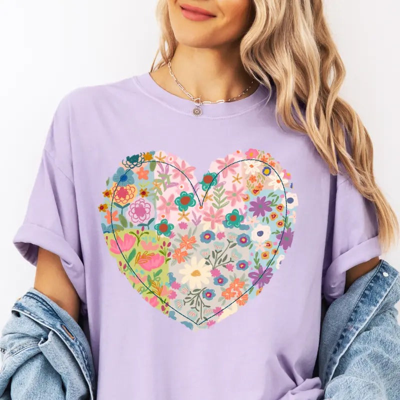 Floral Heart Shirt ~ Unisex Apparel Relaxed Fit Printed In The USA Clothing Womenswear Casual Comfort Cotton Top Athletic...