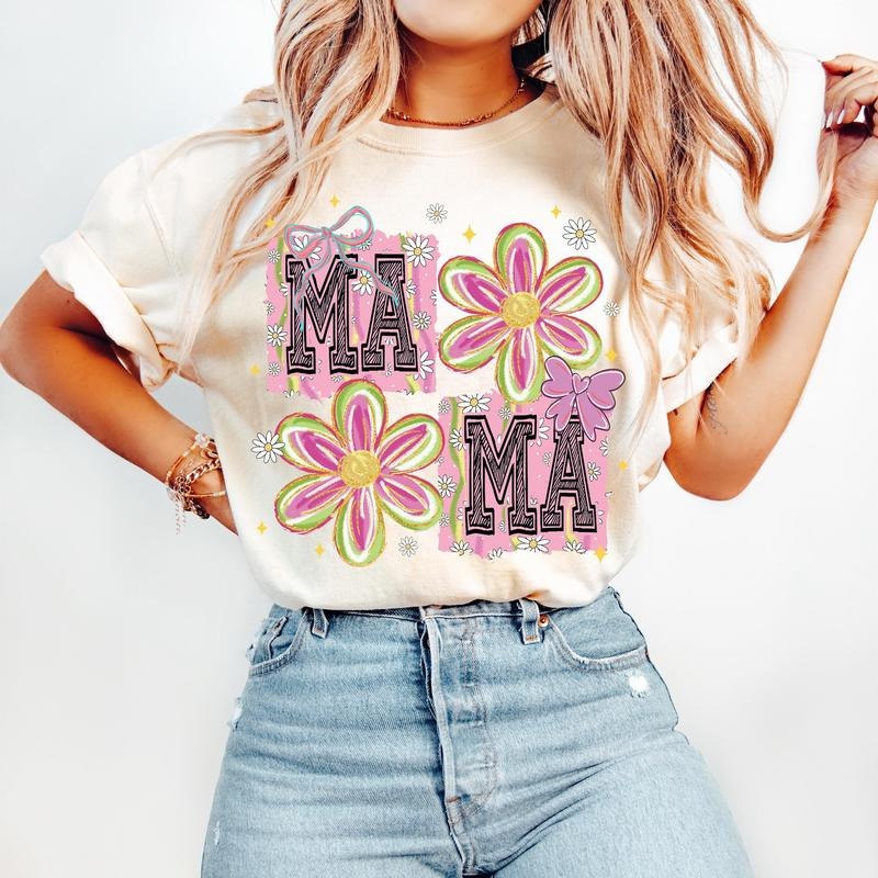 Floral Mama Coquette T-Shirt, Retro Mama T-Shirt, Groovy Mama T-Shirt, Mothers Day T-Shirt, Spring Floral T-Shirt, Pink...
