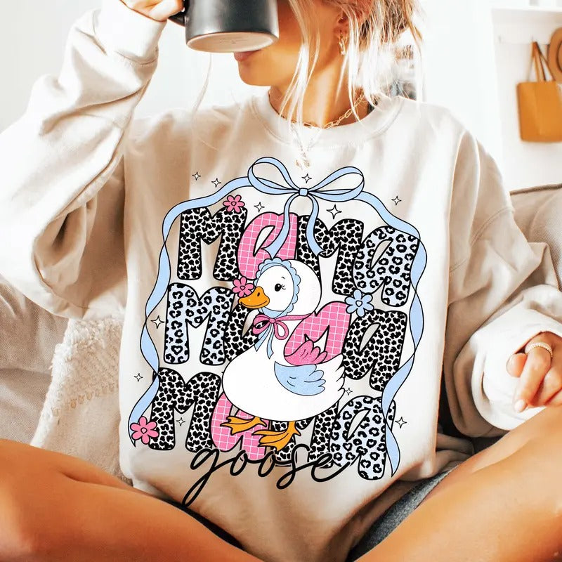 Floral Mama Goose Shirt, Cute Goose Mom Tee, Mother's Day Gift, Girly Duck Lover Sweatshirt, Sublimation PNG Design Hoodie