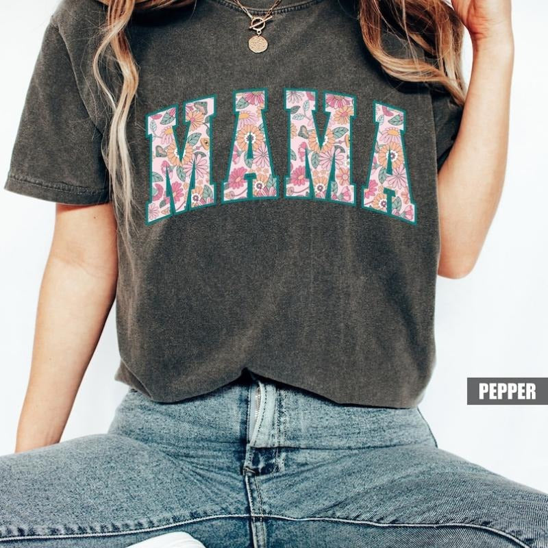 Floral Mama Shirt, Spring Motherhood Shirt, Retro Mom Tees, Flower Shirts For Women, Floral New Mom Gift, Mother's Day...
