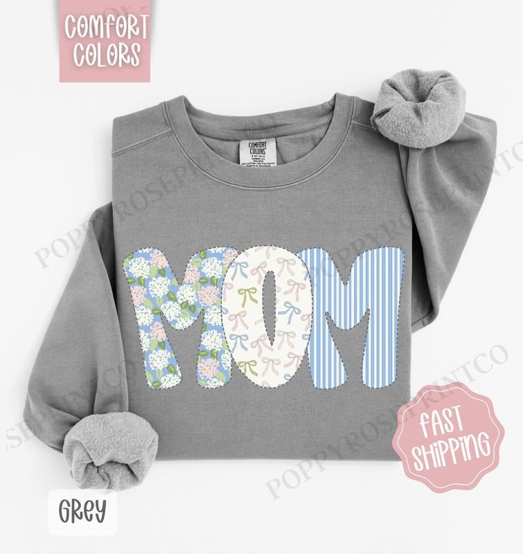 Floral Mom Comfort Colors Sweatshirt, Cute Mama Sweater, Coquette Mom Crewneck T-Shirts, Hoodie | WearSparks.com