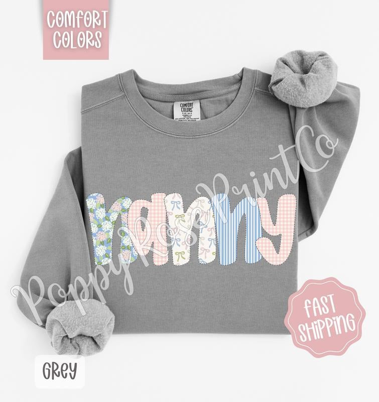 Floral Nanny Comfort Colors Sweatshirt, Cute Spring Grandma Sweater, Coquette Flower Crewneck, Gift for Her T-Shirts, Hoodie