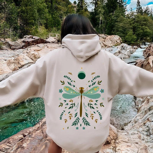 Floral Night Sky, Dragonfly, Moon, and Blooms Hoodie T-Shirts, Sweatshirt | WearSparks.com