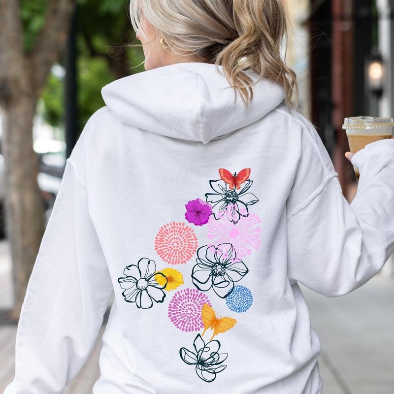 Floral Outlines, Flower Doodle Hoodie T-Shirts, Sweatshirt | WearSparks.com