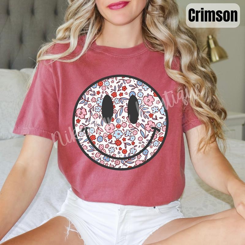 Floral Patriotic Happy Face Comfort Colors T-Shirt 'NLB' Hoodie, Sweatshirt | WearSparks.com
