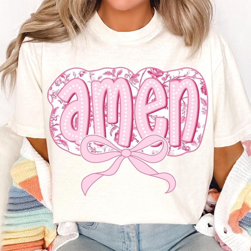 Floral Pink Toile Chinoiserie Amen T-Shirt, Amen T-Shirt, easter T-Shirt, Chinoiserie Amen T-Shirt, christian easter...