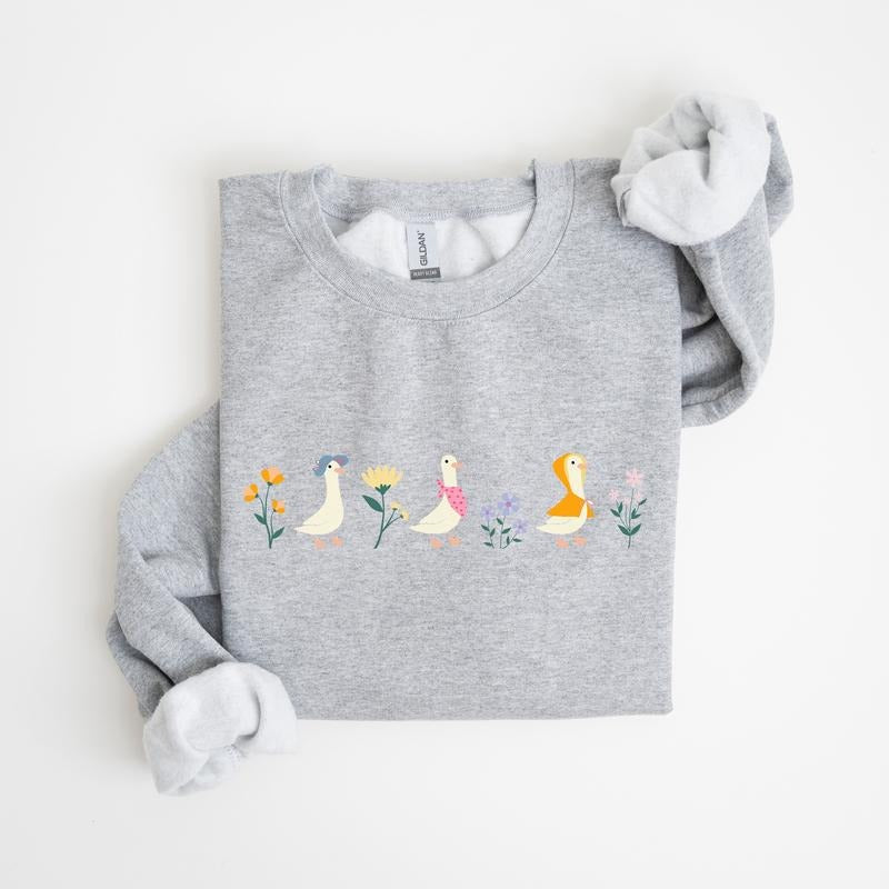 Floral Print Goose Crewneck, Bunny Easter Sweatshirt, Cute Spring Clothes Women, 2025 Easter Pastel Work Clothes Women,...