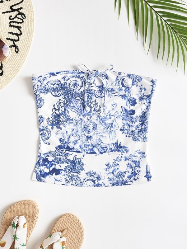 Floral Print Tube Top Strapless Bandeau Tops Bow Front Corset Tops T-Shirts, Hoodie, Sweatshirt | WearSparks.com