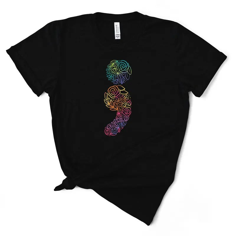 Floral Semicolon T-Shirt Hoodie, Sweatshirt | WearSparks.com
