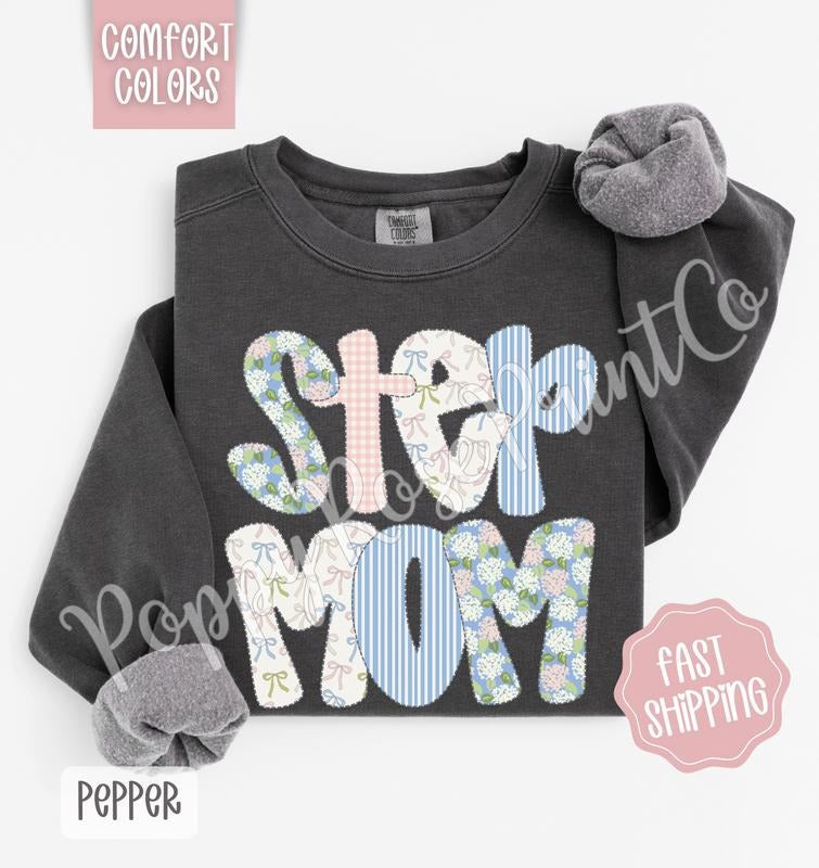 Floral Step Mom Comfort Colors Sweatshirt, Cute Spring Mama Sweater, Coquette Flower Crewneck, Mother's Day Gift...