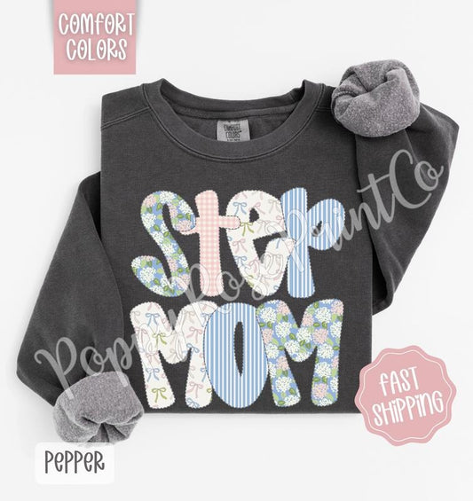 Floral Step Mom Comfort Colors Sweatshirt, Cute Spring Mama Sweater, Coquette Flower Crewneck, Mother's Day Gift...