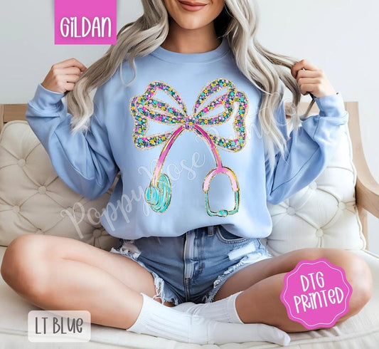 Floral Stethoscope Bow Sweatshirt, Cute Nurse Sweater, Women's Crewneck, Gift for Her T-Shirts, Hoodie | WearSparks.com