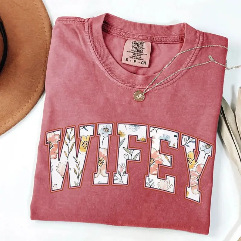 Floral Wifey T-Shirt, Bride Shirt, Bridal Shower Gift, Honeymoon Vibes, Wifey T-Shirt, Bride Groom, Honeymoon T-shirt....