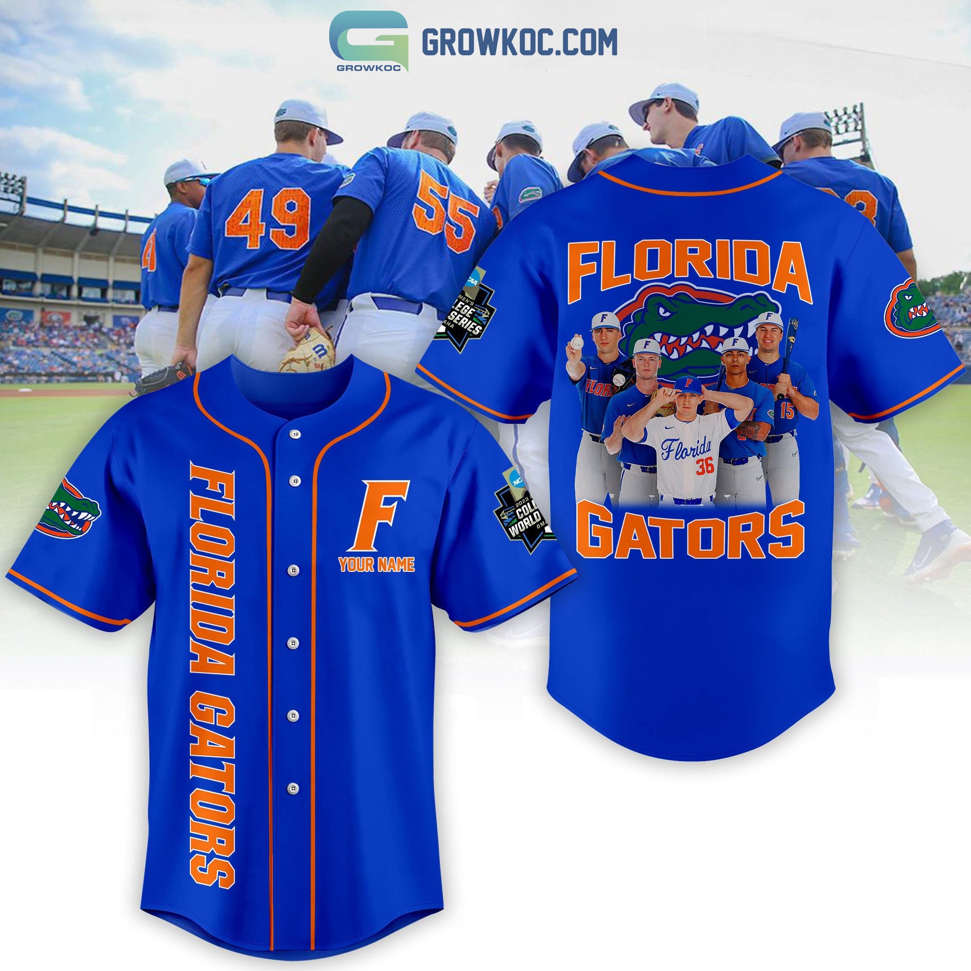 Florida Gator Baseball 2023 World Series Personalized Blue Design Baseball Jersey
