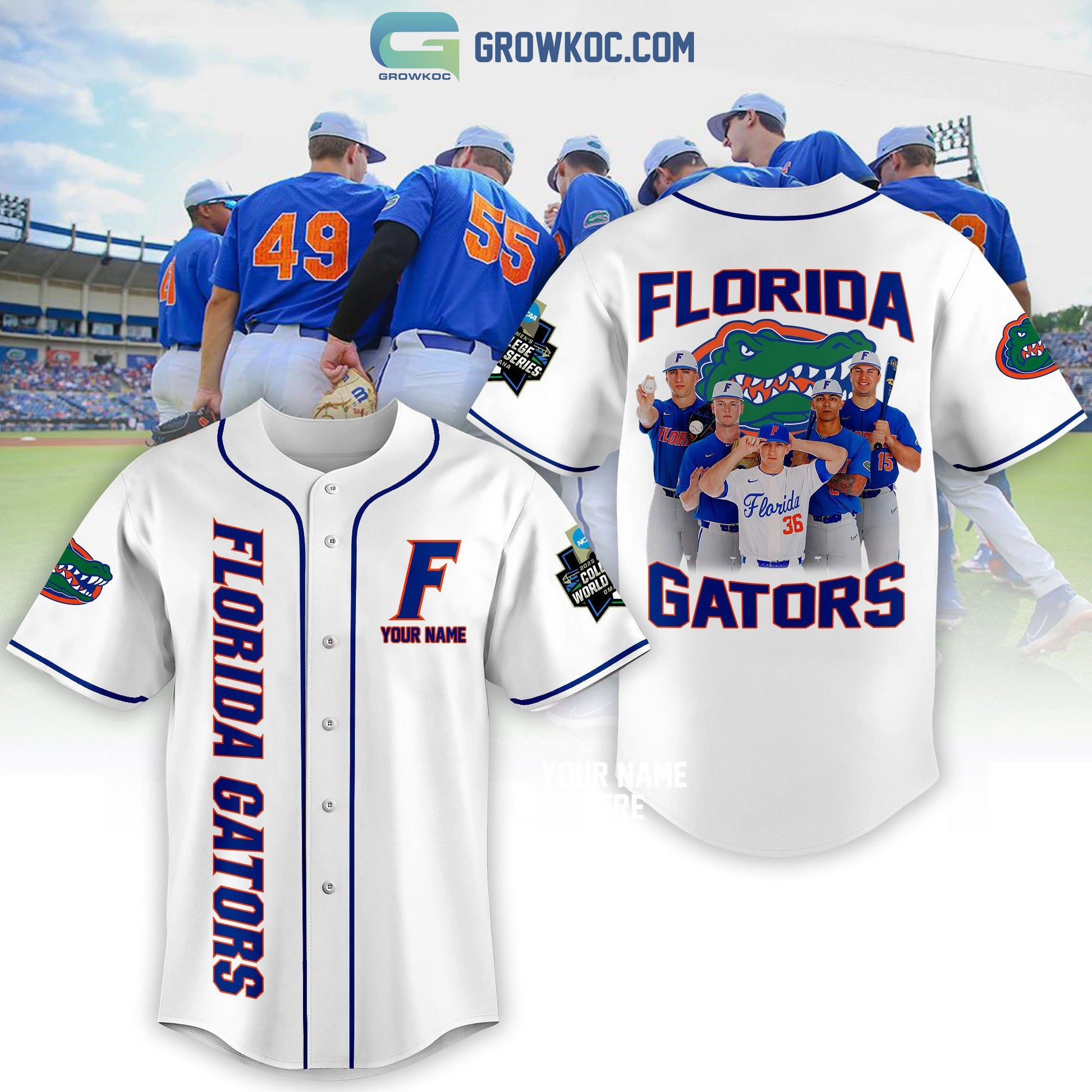 Florida Gator Baseball 2023 World Series Personalized White Design Baseball Jersey