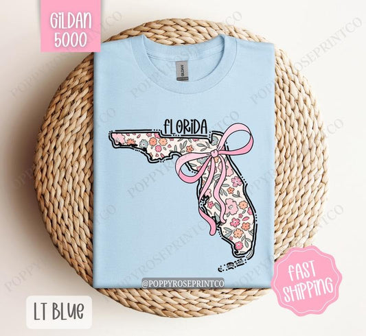Florida Gildan T-shirt, Cute Florida State Shirt, Florida Floral Bow Tee Hoodie, Sweatshirt | WearSparks.com
