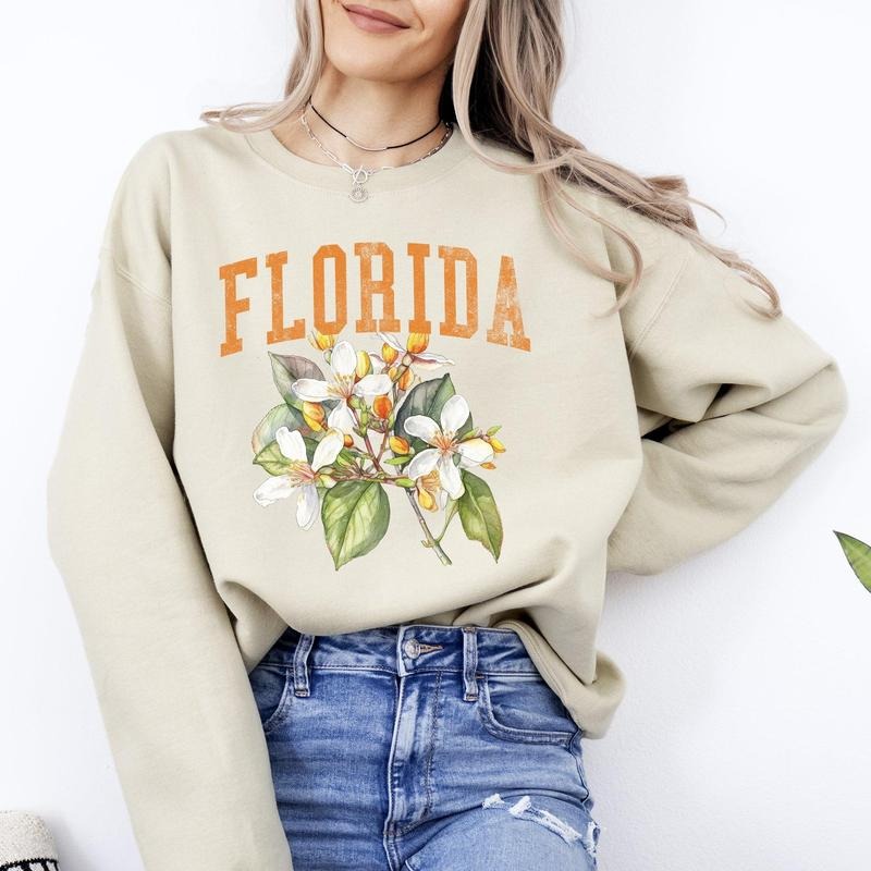 Florida State Flower Sweatshirt, Crew Neck, Women's, Crewneck T-Shirts, Hoodie | WearSparks.com