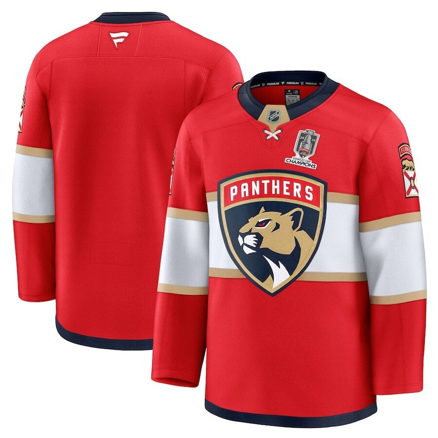 Florida Panthers Home 2025 Stanley Cup Champions Premium Patched Jersey - Red