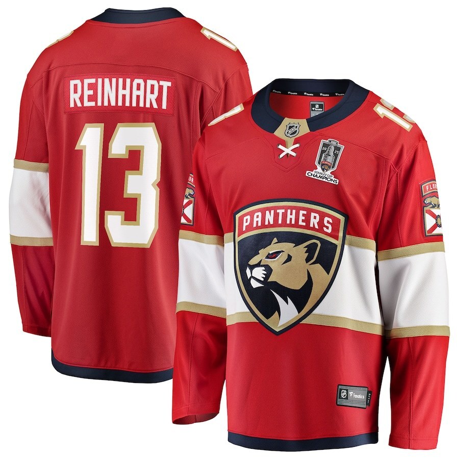 Florida Panthers #13 Sam Reinhart 2025 Stanley Cup Champions Breakaway Jersey - Red