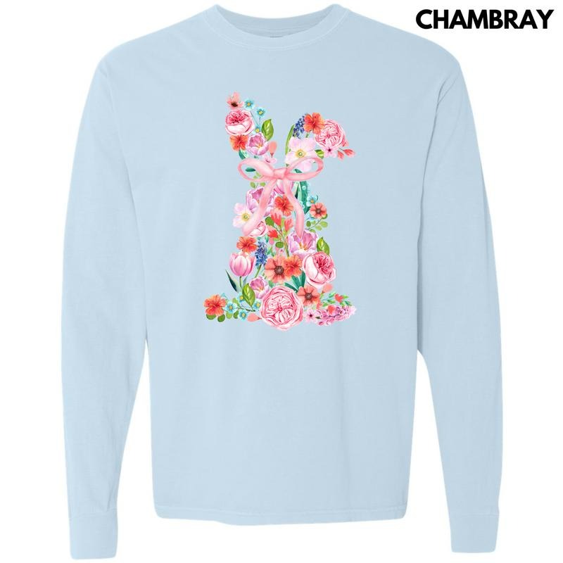 Flower Garden Bunny Long Sleeve Comfort Colors T-Shirt 'NLB' Hoodie, Sweatshirt | WearSparks.com