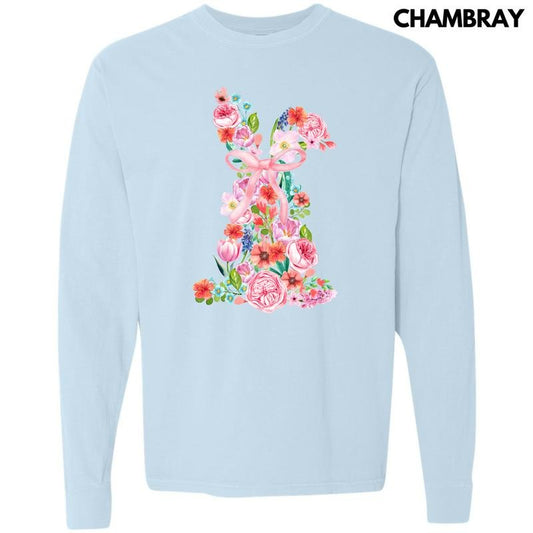 Flower Garden Bunny Long Sleeve Comfort Colors T-Shirt 'NLB' Hoodie, Sweatshirt | WearSparks.com
