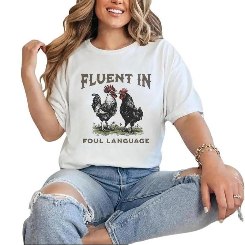 Fluent In Fowl Language Funny Chicken Shirt, Chicken Lovers Gift For Best Friend, Retro Hoodie Farmer Dad Unisex Cotton...