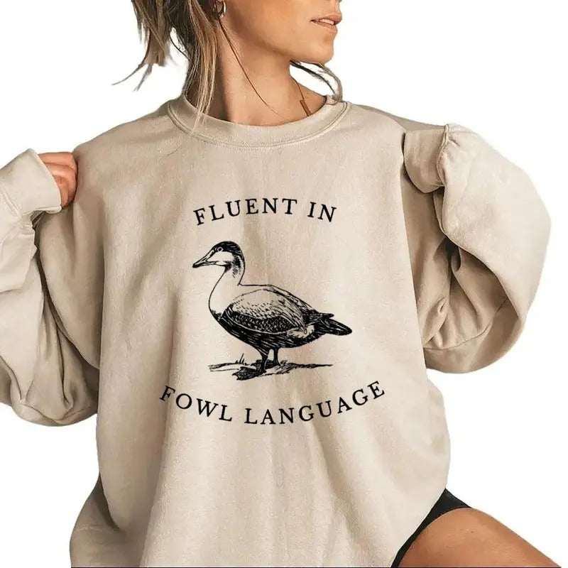 Fluent in Fowl Language Gift for Duck Lover Duck or Chicken Farmer T-Shirt for Off Grid Homestead Country Life Cotton...