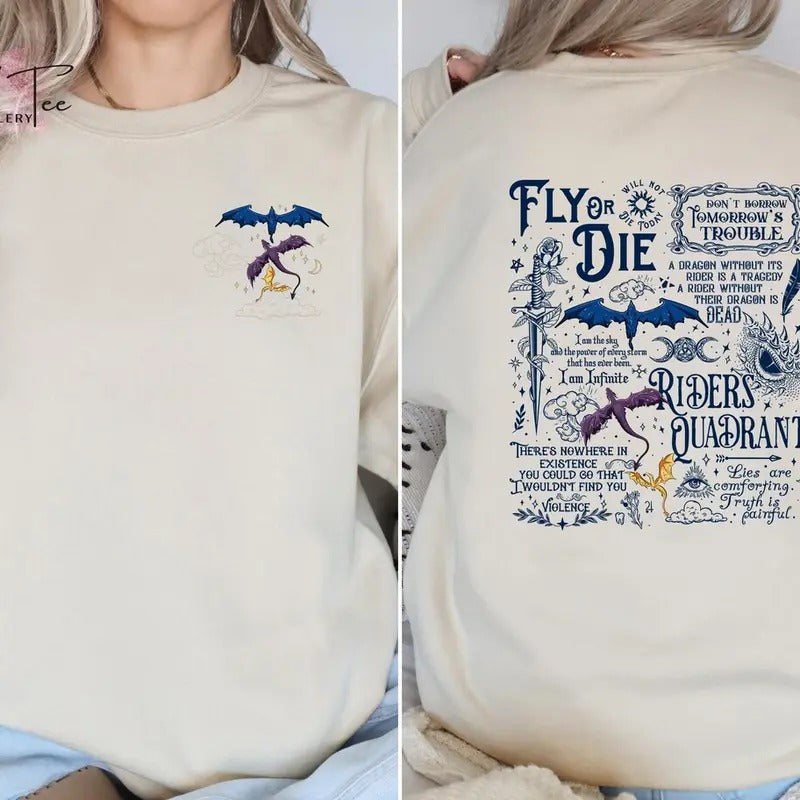Fly or Die Sweatshirt, Dragon Sweater For Women, Romantsy Book Lovers Gifts, Dragon Rider Hoodie, Fourth Wing Hoodie, War...