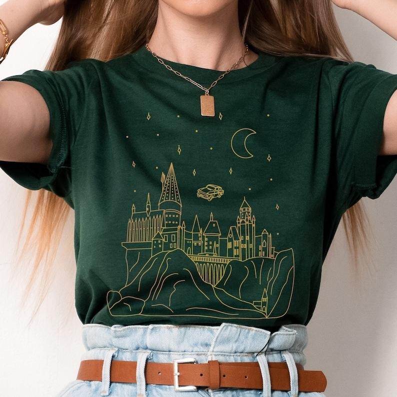 Flying Car with Castle at Night HP Shirt | Wizard School Shirt | Pottery Universal Vacation Shirt | Potterhead Gift |...