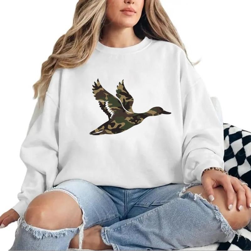 Flying Mallard Duck Sweatshirt Hunting Season 2025 Camo Duck T-Shirt Unisex National Hunting Day Hoodie | WearSparks.com