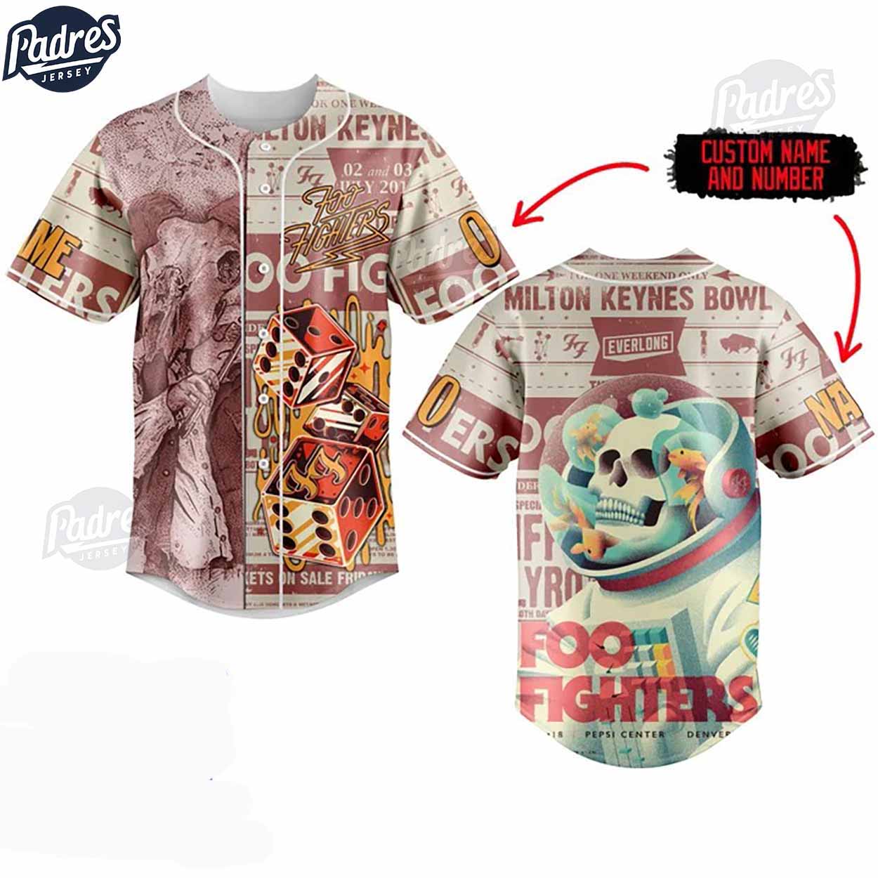 Foo Fighter Custom Baseball Jersey Style - Padres Jersey Oasis: Elevate Your Baseball Style Game T-Shirts,... (Image 1)