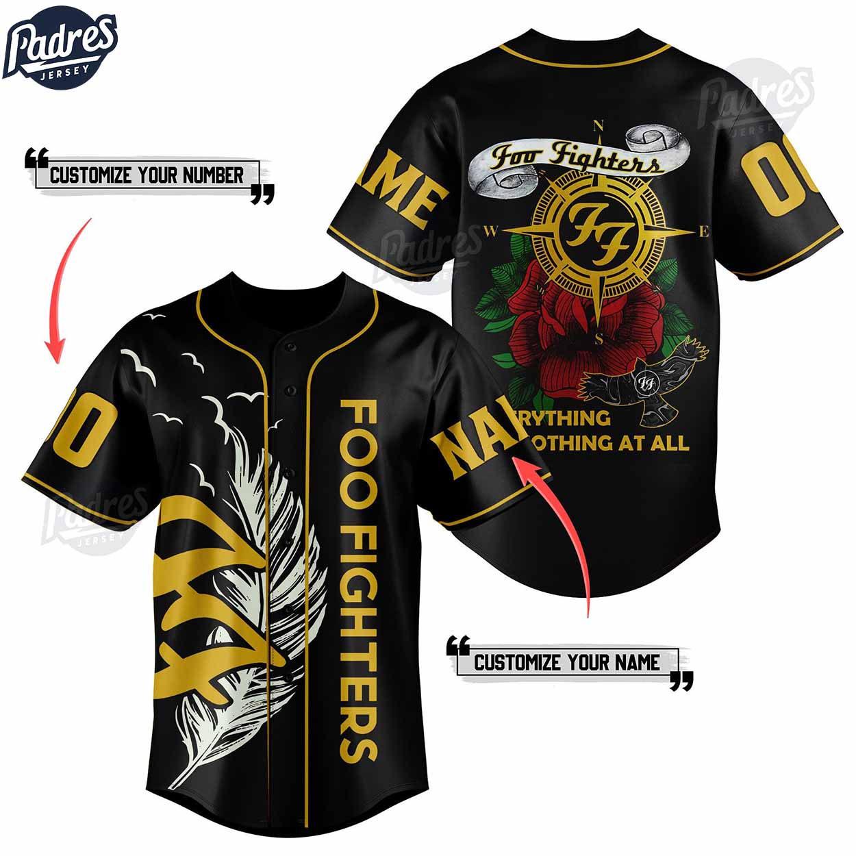 Foo Fighter Everything Or Nothing At All Tour Custom Baseball Jersey - Padres Jersey Oasis: Elevate Your... (Image 1)
