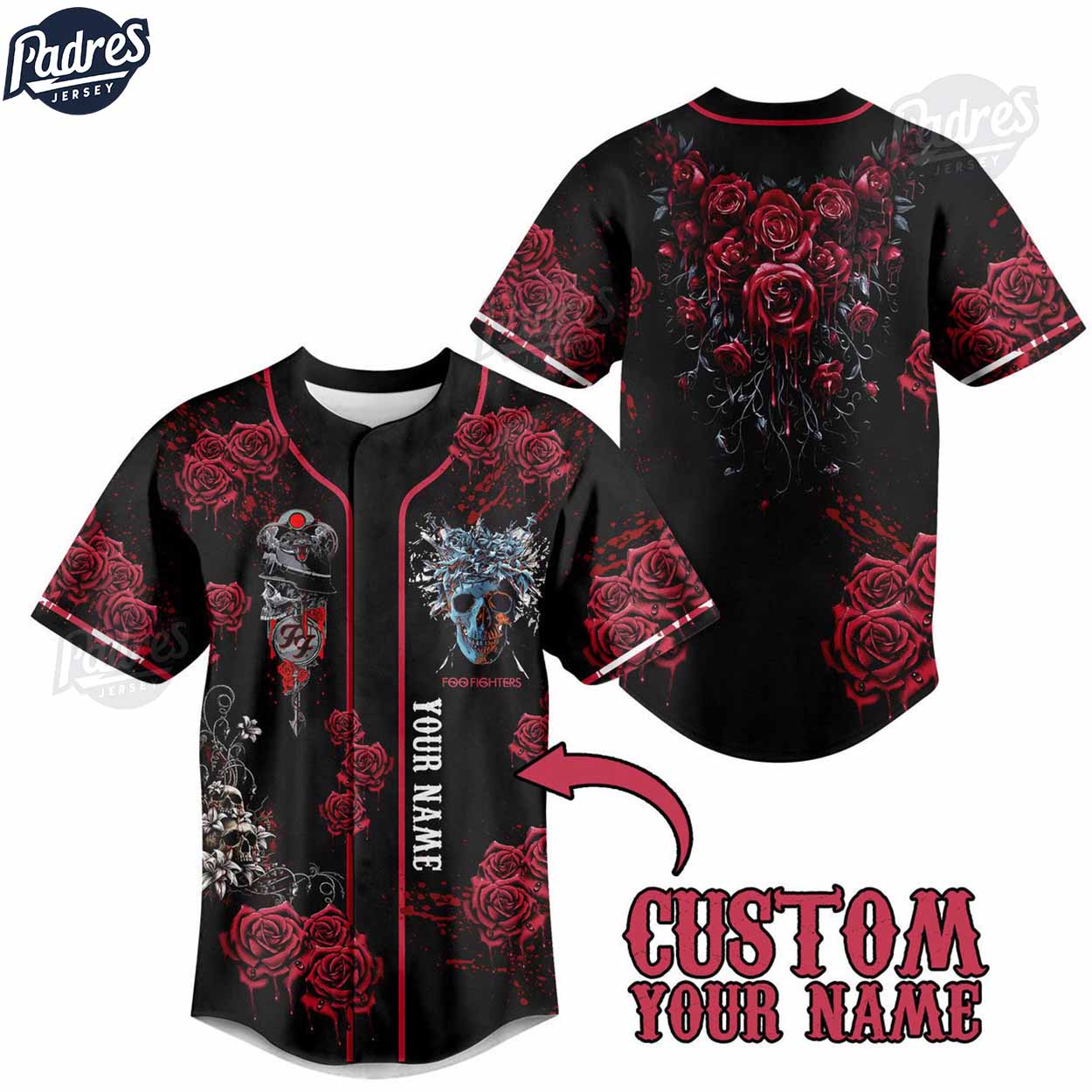 Foo Fighter Skull Petals Custom Baseball Jersey Style - Padres Jersey Oasis: Elevate Your Baseball Style Game T-Shirts,...