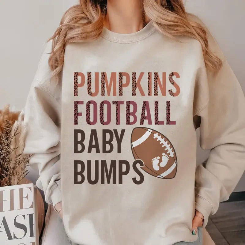 Football Baby Bumps Pregnancy Announcement Sweatshirt Fall Maternity Sweater Football Baby Reveal Hoodie Thanksgiving...