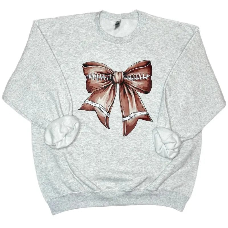 Football Bow Crewneck Sweatshirt, Cute Game Day Sweatshirt T-Shirts, Hoodie | WearSparks.com