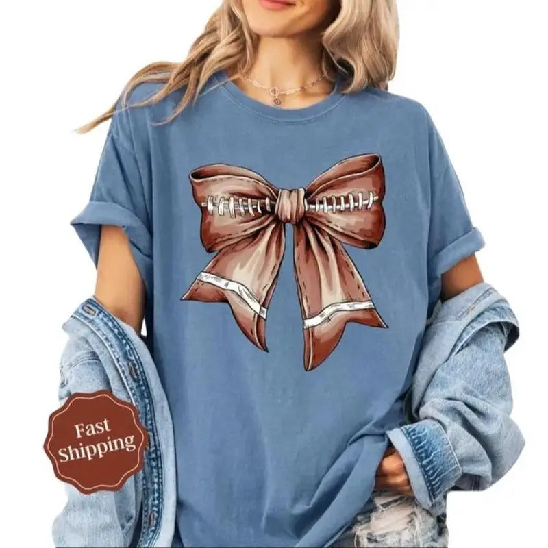 Football Bow Shirt, Womens Football Tee, Womenswear Crewneck shirt, Top Womensweater, Men Women Fashion T-shirts Hoodie,...